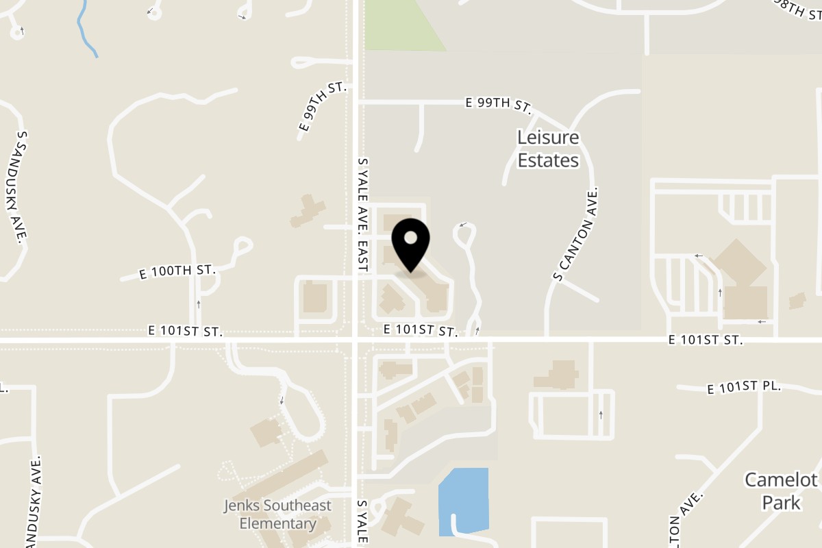 Map showing the location of Copaneazi’s Pizza South on 10021 S Yale Ave #108 in Tulsa